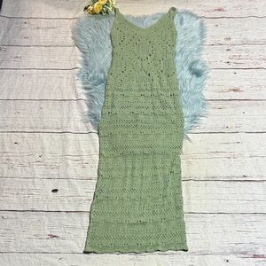 NWT Indikah Elegant Sage Green Crochet Dress sz S